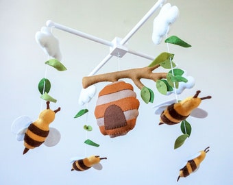 Bébé mobile abeilles Genre neutre mobile Pépinière mobile Abeilles décor de pépinière Abeilles cadeau de shower de bébé Cadeau nouveau-né Cadeau de grossesse Maman à être cadeau