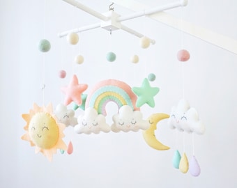 Baby mobile with rainbow Nursery mobile Pastel rainbow Nursery decor Baby mobile girl Crib mobile Rainbow baby shower gift Cloud mobile