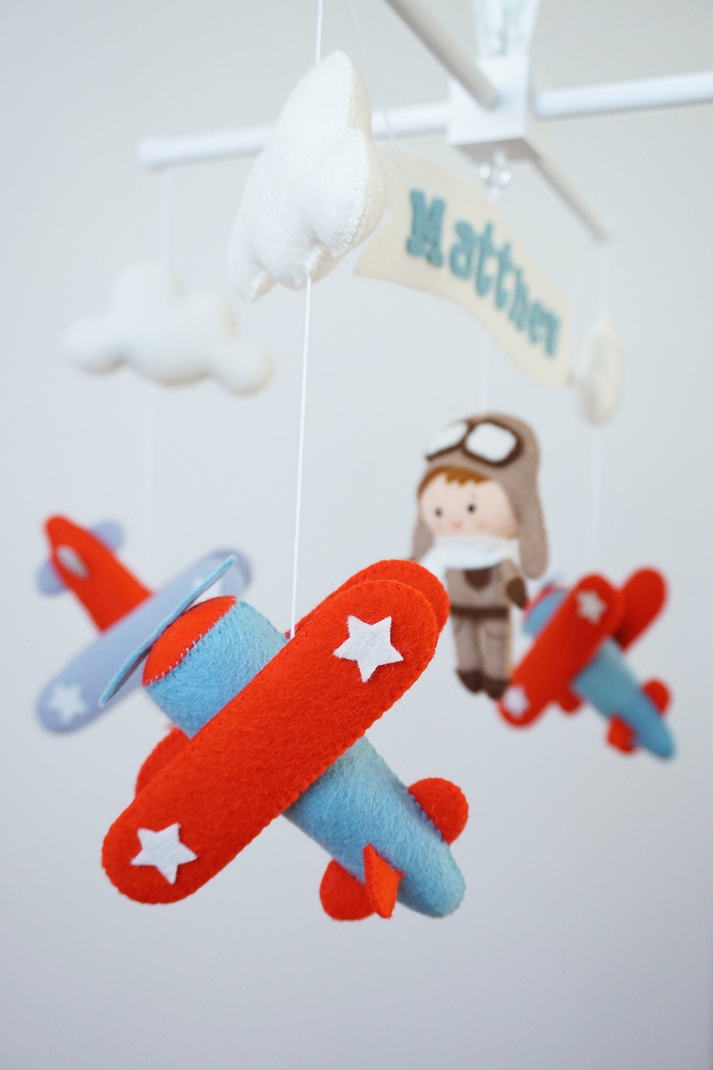 Airplane baby mobile with pilot Nursery mobile Crib Cot Etsy