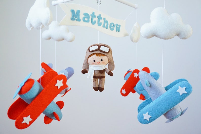 Airplane Baby Mobile With Pilot Nursery Mobile Crib Cot Etsy Canada