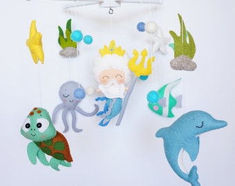 Meermann Baby Mobile Sea Life Kinderzimmer mobile Fisch Krippe mobile Schildkröte mobile Delfin mobile Ozean Kinderzimmer Maritime Baby Shower Boy Baby mobile