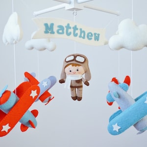 Personalized Airplane baby mobile Vintage planes hanging above crib Travel nursery decor Pilot baby shower gift Adventure cot mobile for boy image 9