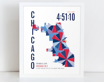 Personalized Chicago 26.2 Marathoner Course Map  Print