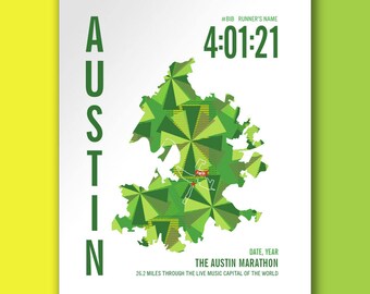 Personalized Austin Marathon  Course Map Poster