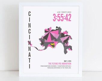 Personalized Flying Pig Marathoner Map Poster