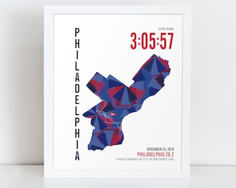 Personalized Philadelphia 26.2 Marathoner Map Poster