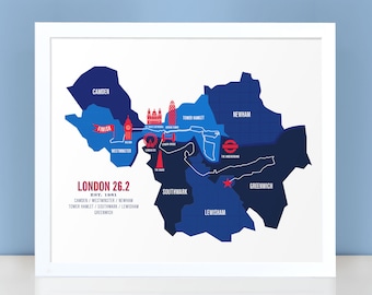 London 26.2 Marathon Course Map Poster