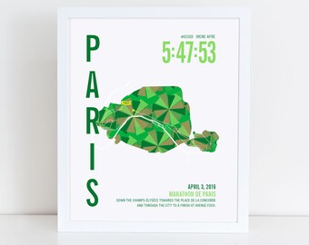 Personalized Paris Marathoner Map Poster