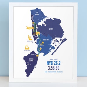 Personalized NYC 26.2 Course Marathoner Map Poster