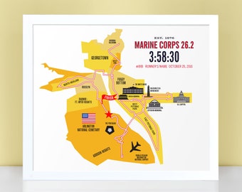 Personalized Marine Corps 26.2  Course Marathon Map Poster