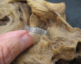 Dainty 925 Sterling Silver Stacker, Wedding, Band Ring Hand Textured “Oak Bark” UK size S USA 9 1/4