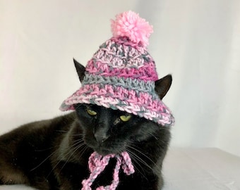 slouchy pink and gray stocking hat