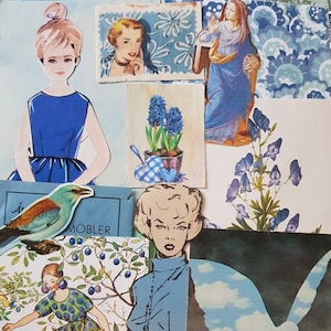 Paquete de papel efímero - Tema de color azul - para manualidades de papel, diarios basura, collage, álbumes de recortes, fabricación de tarjetas, arte mixto, etc.
