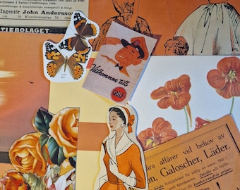 Orange Ephemera Paper Pack: Scrapbook Collage Junk journal Supplies