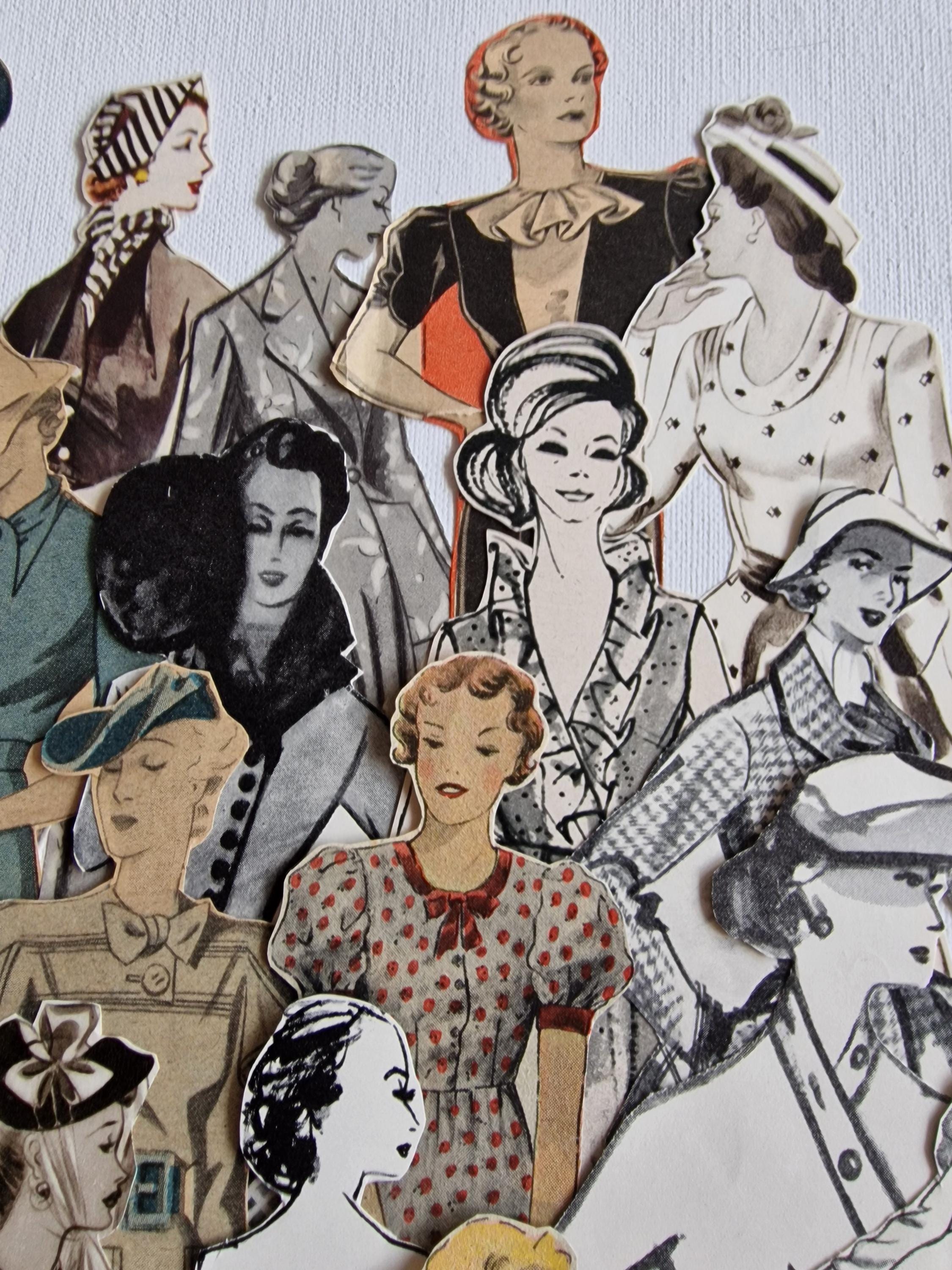30 pcs Elegant Fussy cut by hand Vintage Fashion Ladies for Paper crafting, Junk Journaling, Collage, Scrapbooking etc