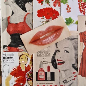 Confezione di carta effimera - Tema colore rosso - per lavori di carta, junk journaling, collage, scrapbooking, creazione di biglietti, tecniche miste ecc.