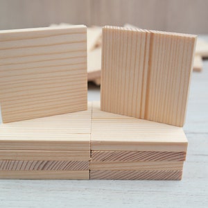 Wood squares, Unfinished wood tiles, Solid wood boardgame tokens, Pyragraphy blanks, Natural wood blanks, DIY wood crafts, 2in/5cm
