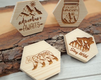 Juego de imanes de aventura, decoración para el refrigerador con temática de actividades al aire libre y senderismo.