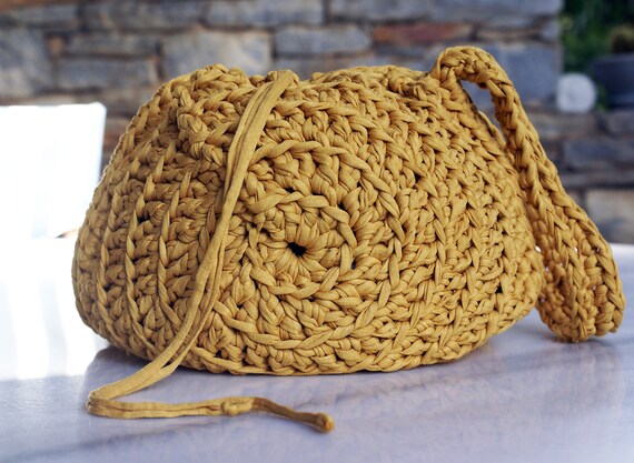 yellow crochet bag