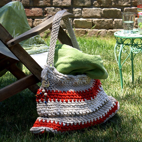 Large Handbag Crochet Handbag Crochet Shoulder Bag Oversize Beach Bag Crochet Beach Bag Orange Striped Crochet Bag Summer Bag Weekend Bag