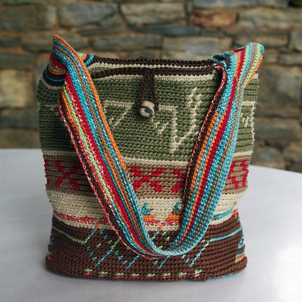 Ethnic Bag Crochet Bag Top Handle Bag Small Boho Bag Crochet Handbag Colorful Bag Bohemian Purse Tapestry Crochet Bag Crochet Woman Gift Bag