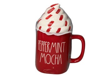 Rae Dunn Holiday Peppermint Mocha Ceramic With Topper Mug