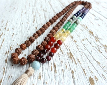 7 Chakra Mala Necklace 108 Prayer Beads Meditation Mala Beads Tassel yoga Necklace Meditation necklace Tibetan mala Yoga mala