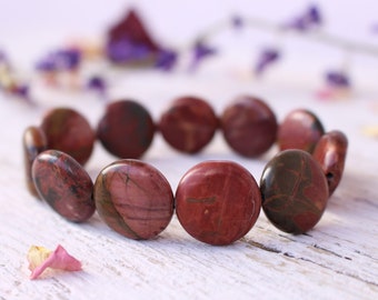 Red/Pink Jasper, Black Lava Stone Bracelet, 8mm Beads, Meditation Bracelet, UNISEX