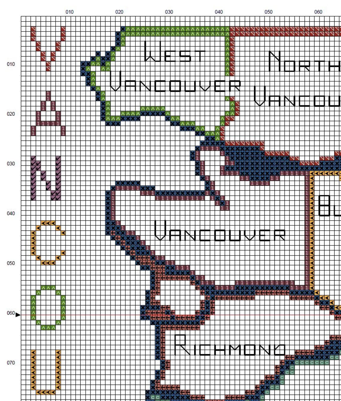 Greater Vancouver Map Cross Stitch Pattern Etsy Canada