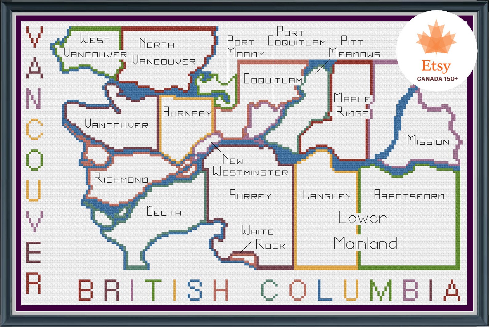 Greater Vancouver Map Cross Stitch Pattern Etsy Canada