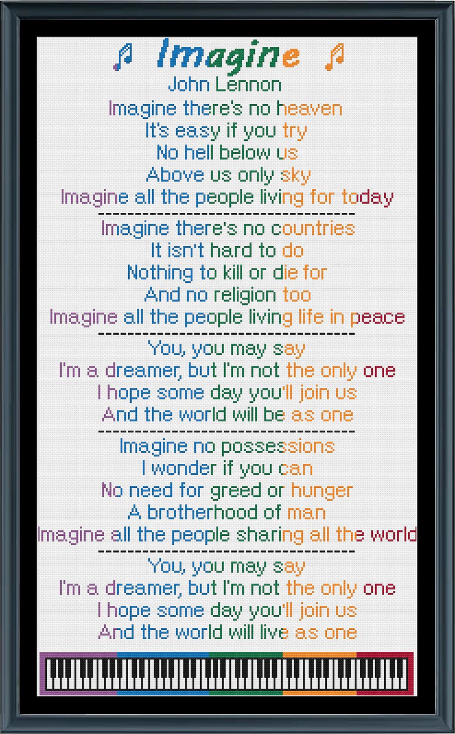 Imagine Lyrics John Lennon Cross Stitch Pattern | Etsy