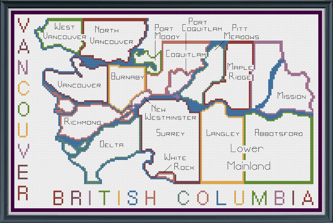 Greater Vancouver Map Cross Stitch Pattern Etsy Canada