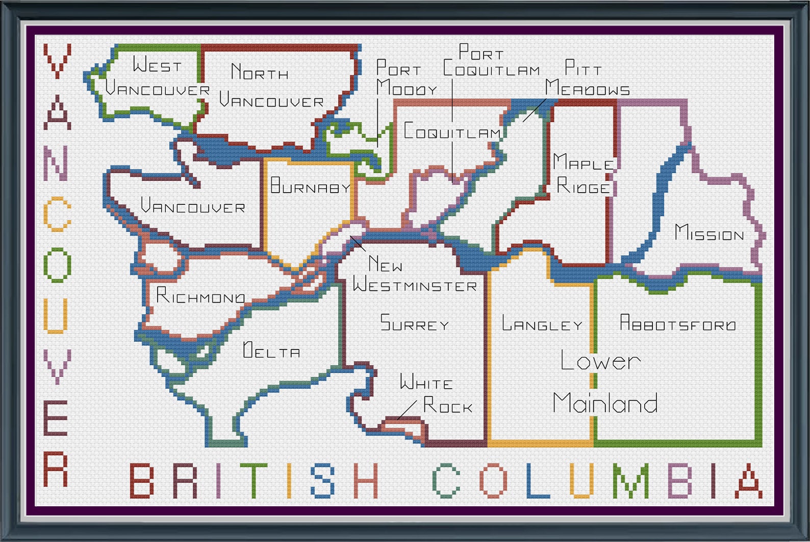 Greater Vancouver Map Cross Stitch Pattern Etsy Canada