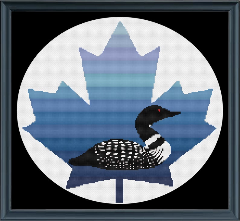 Loon on Maple Leaf Canada Cross Stitch Pattern Etsy Canada