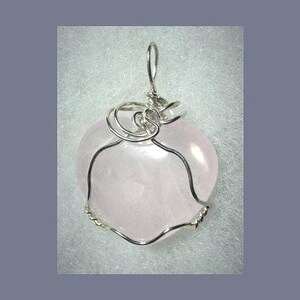 Rose Quartz Heart Pendant-Sterling Silver Wire Wrapped Gemstone Jewelry-Hand Crafted Large Stone Necklace-Clear Pink Heart Pendant