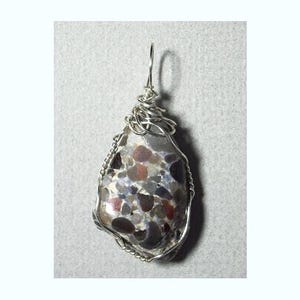 Wire Wrapped Conglomerate Jasper Pendant-Handmade Sterling Silver Wrapped Gemstone Jewelry-Artisan Multi-color Spot Pattern Stone Necklace