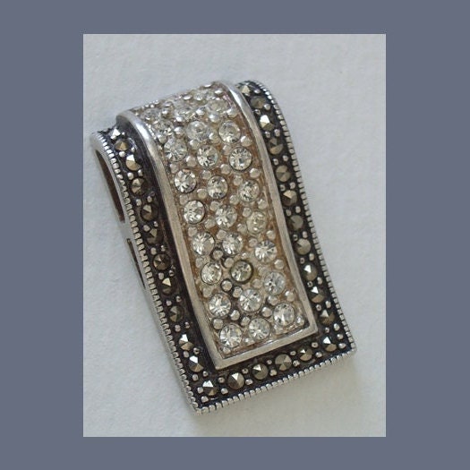 Marcasite and CZ Set Sterling Silver Band Pendant, Vintage Jewelry