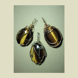 Monogrammed Pendant, Wire Monogram, Tiger&#39;s Eye Stone Cabochon Necklace, Wire Wrapped Sterling Silver or Gold Filled, Custom Wire Letter