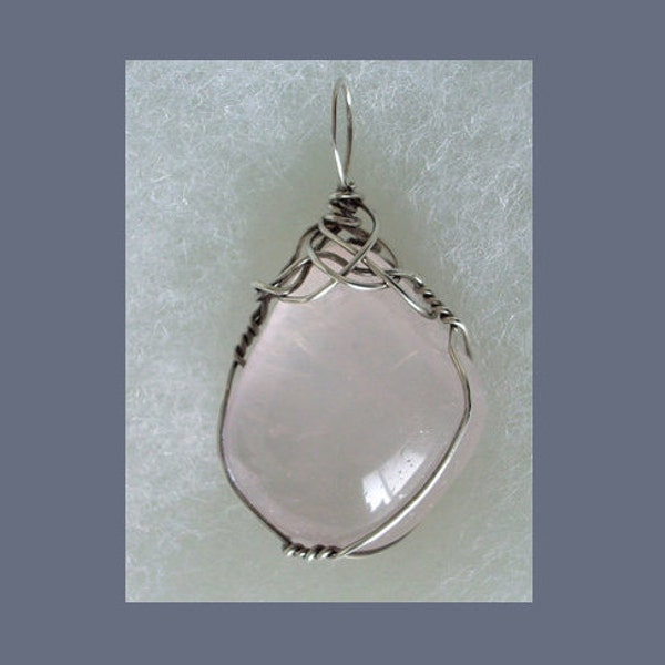 Rose Quartz Pendant, .925 Sterling Silver Wire Wrapped Stone Jewelry, Artisan Hand Crafted Valentines Necklace, Clear Ice Pink Stone Pendant