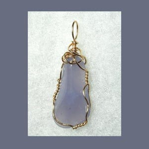 Blue Chalcedony Pendant-Gold Filled Wire Wrapped Blue Chalcedony Jewelry-Hand Crafted Natural Stone Necklace-Clear Blue Stone Pendant