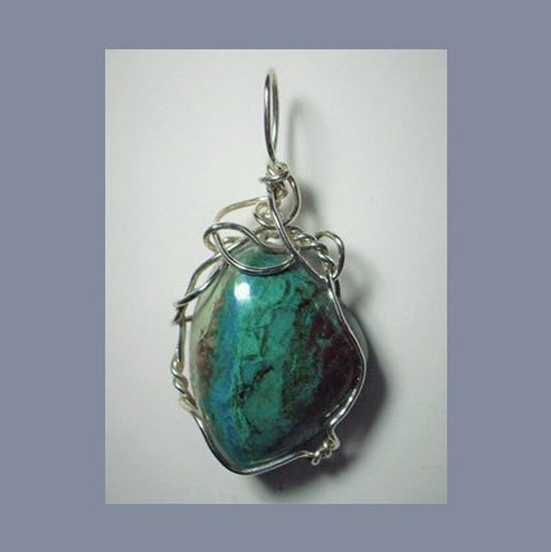 Sterling Silver Wire Wrapped Chrysocolla Necklace .925 Sterling Silver Filled Chain / 20