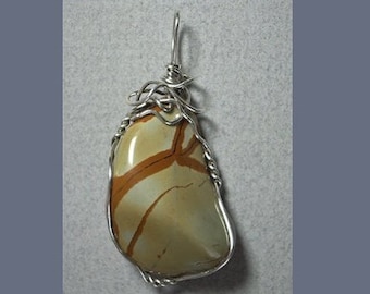 Owyhee Picture Jasper Pendant Necklace Wire Wrapped .925 Sterling Silver; Jasper Jewelry; Artistic Hand Crafted Beige Brown Stone Pendant