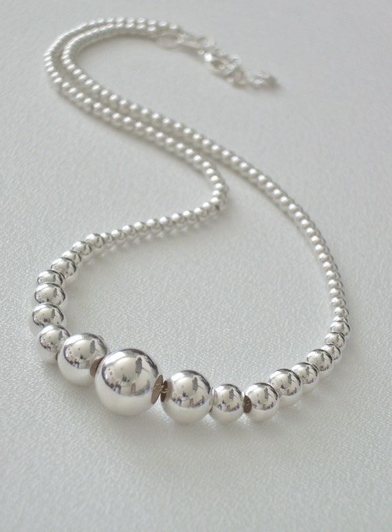 Sterling Silver Graduated Bead Necklace, Vintage S