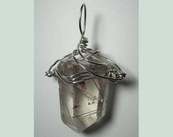 Rutilated Quartz Crystal Pendant: Sterling Silver Wire Wrapped Jewelry-Unique Hand Crafted Clear Stone Necklace