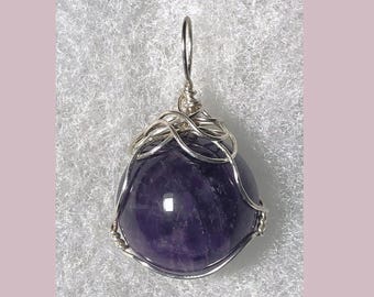 Amethyst Crystal Ball, Sphere, or Marble Pendant: Sterling Silver Wire Wrapped Purple Stone Jewelry