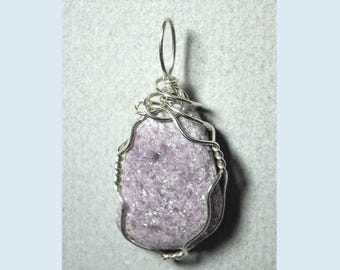 Lepidolite Pendant: Sterling Silver Wire Wrapped Lepidolite Jewelry-Unique Artisan Hand Crafted Sparkling Lavender Purple Stone Necklace