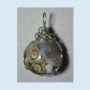Wire Wrapped Jasper Pendant, Ocean Jasper, Sterling Silver Wrapped Gemstone Jewelry, Unique Handmade Stone Necklace, Gray Green Beige Stones