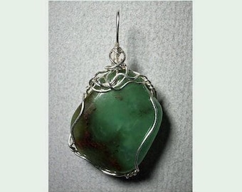 10% Off - Chrysoprase Pendant: Sterling Silver Wire Wrapped Artisan Jewelry-Handmade Yellow Green Stone Necklace