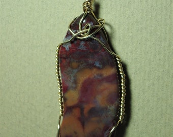 Pendentif En Argent 925 Avec Jaspe Multicolore - Fait Main - Longueur 2,5 Pouces - Neuf