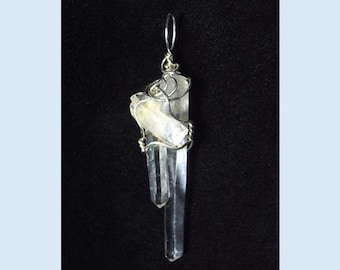 Wire Wrapped Quartz Crystal Pendant: Sterling Silver and Quartz Jewelry-Artisan Handmade Stone Necklace-Natural Clear Crystal Pendant